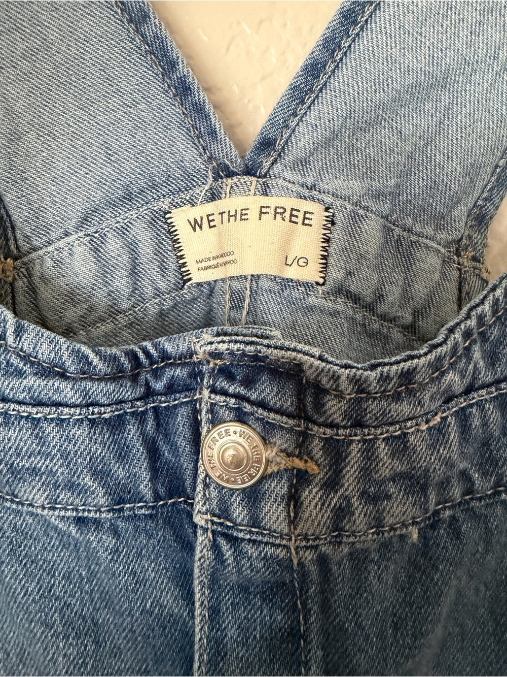 We The Free Edie Denim Skirtall Size Large Medium Blue Wash Cotton Overall Dress - Picture 3 of 9